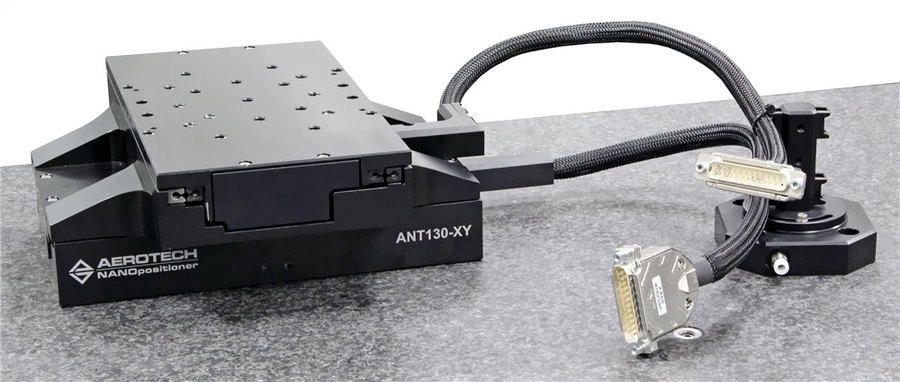 Aerotech ANT130-XY stage with cable management post and motor power and feedback cabling