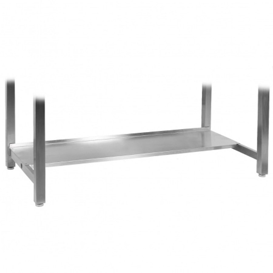 Full width stainless steel bottom shelf with reinforced understructure