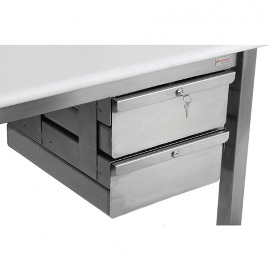 Stainless steel drawer on full extension ball bearing suspension